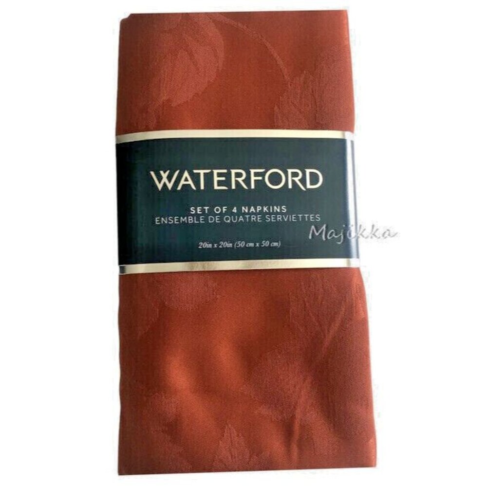 Waterford Thanksgiving Napkins Set of 4 Fall Autumn Burnt Orange Embossed Leaves